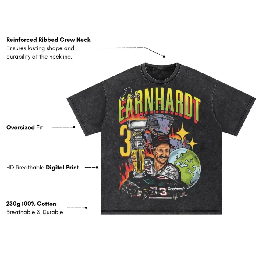 Earnhardt Legend Number Three Oversized Acid Wash T-shirt - Image 5