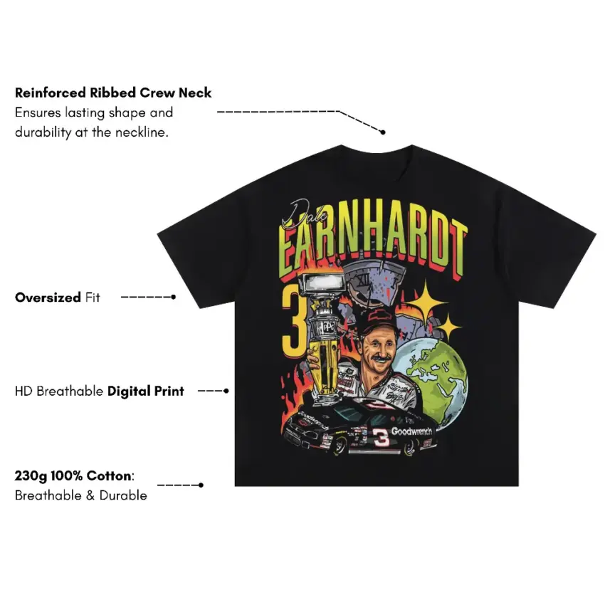 Earnhardt Legend Number Three Oversized Black Graphic Tee - Image 5