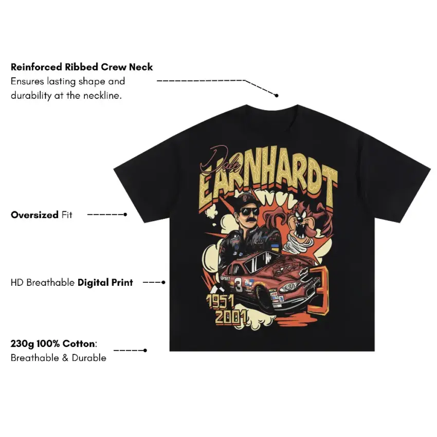 Earnhardt The Intimidator Oversized Black Graphic Tee - Image 5