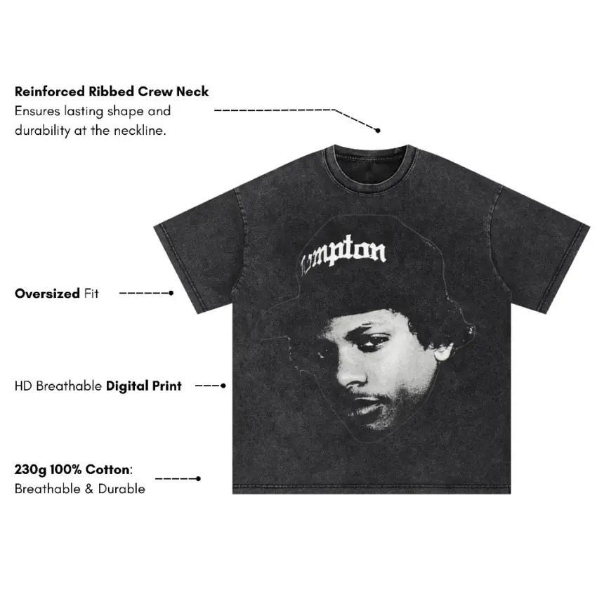 Eazy E Compton Hat Oversized Acid Wash T-shirt - Image 5