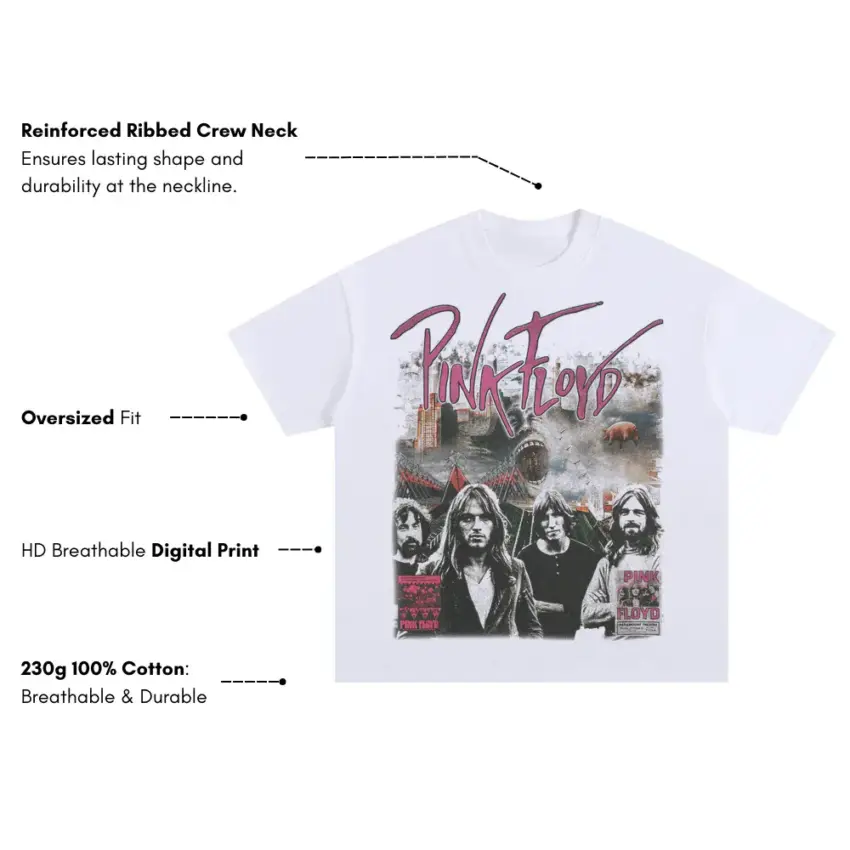 Echoes Of Floyd Oversized White Graphic Tee - Image 5