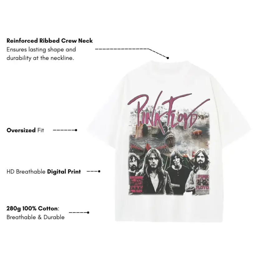 Echoes Of Floyd Heavyweight Oversized White Graphic Tee - Image 5