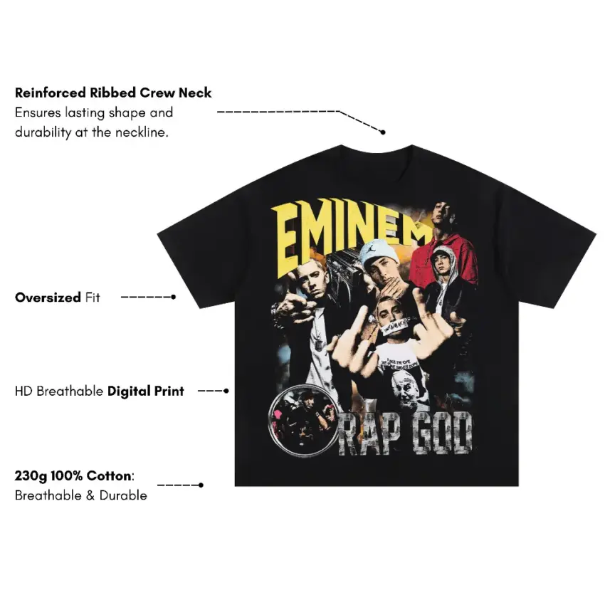 Eminem Rap God Oversized Black Graphic Tee - Image 5