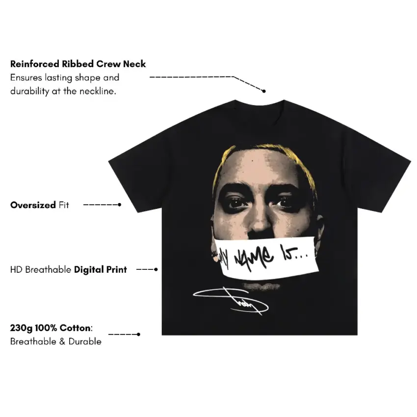 Eminem Signature Portrait Oversized Black Graphic Tee - Image 5