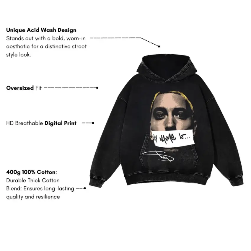 Eminem Signature Portrait Aicd Wash Oversized Hoodie - Image 5