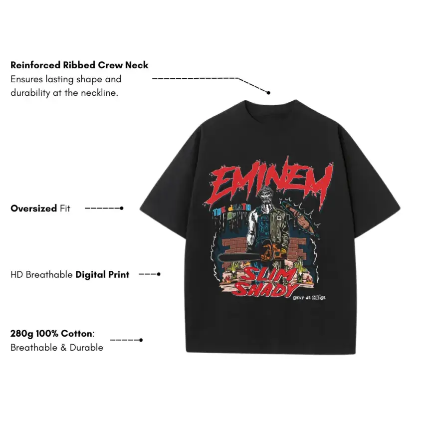 Eminem The Slim Shady LP Heavyweight Oversized Black Graphic Tee - Image 5