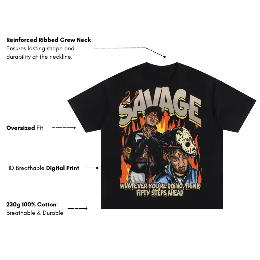 Fifty Steps Ahead Oversized Black Graphic Tee - Image 5