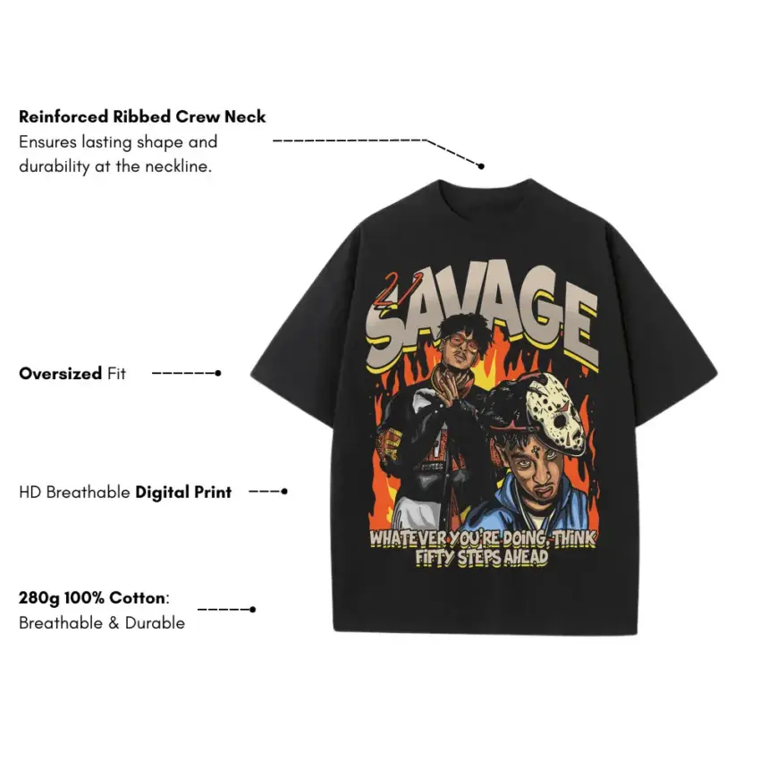 Fifty Steps Ahead Heavyweight Oversized Black Graphic Tee - Image 5
