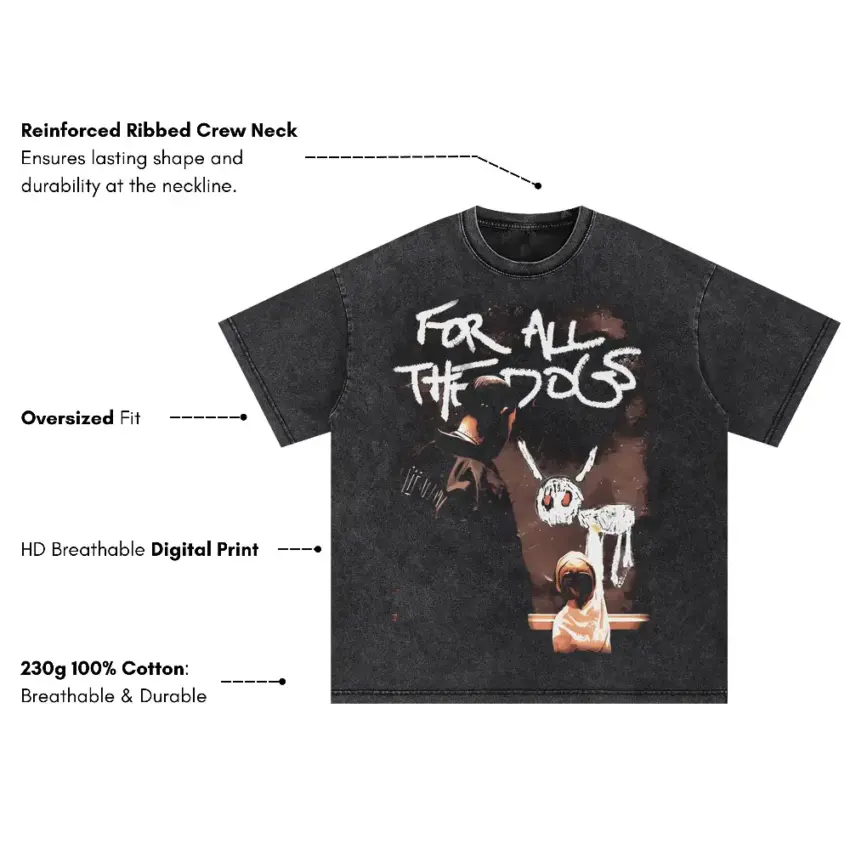 For All The Dogs Album Art Oversized Acid Wash T-shirt - Image 5