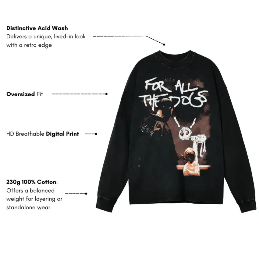 For All The Dogs Album Art Aicd Wash Oversized Long Sleeve Shirt - Image 5