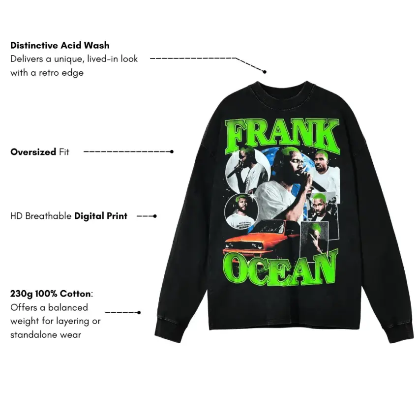 Frank Ocean Blonde Nostalgia Aicd Wash Oversized Long Sleeve Shirt - Image 5