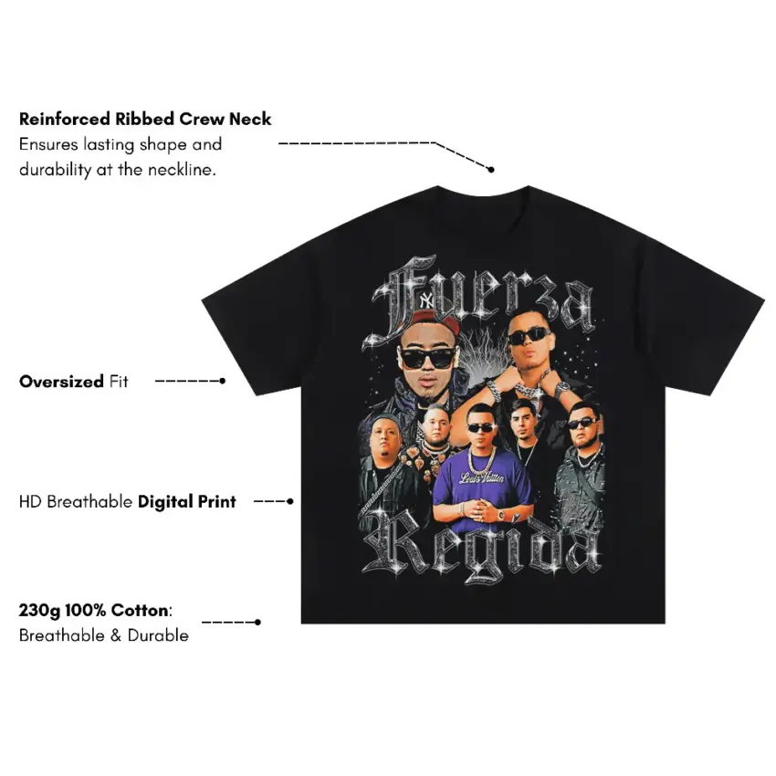 Fuerza Regida Tribute Oversized Black Graphic Tee - Image 5