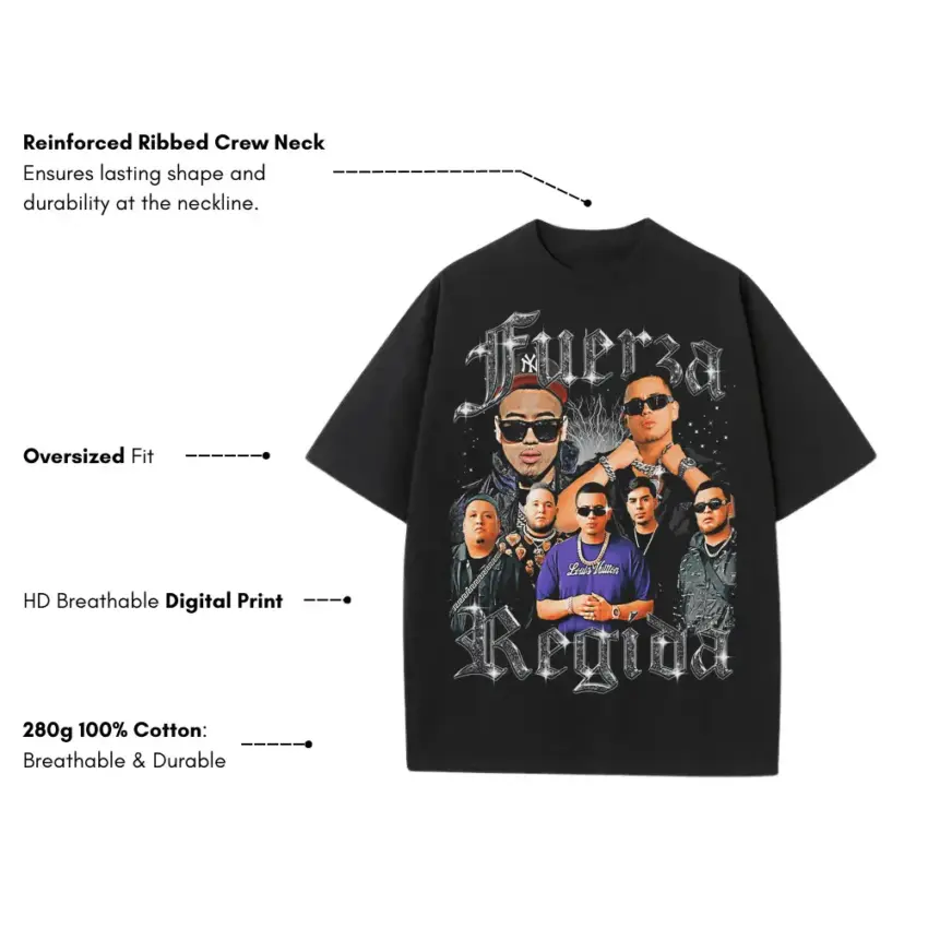 Fuerza Regida Tribute Heavyweight Oversized Black Graphic Tee - Image 5