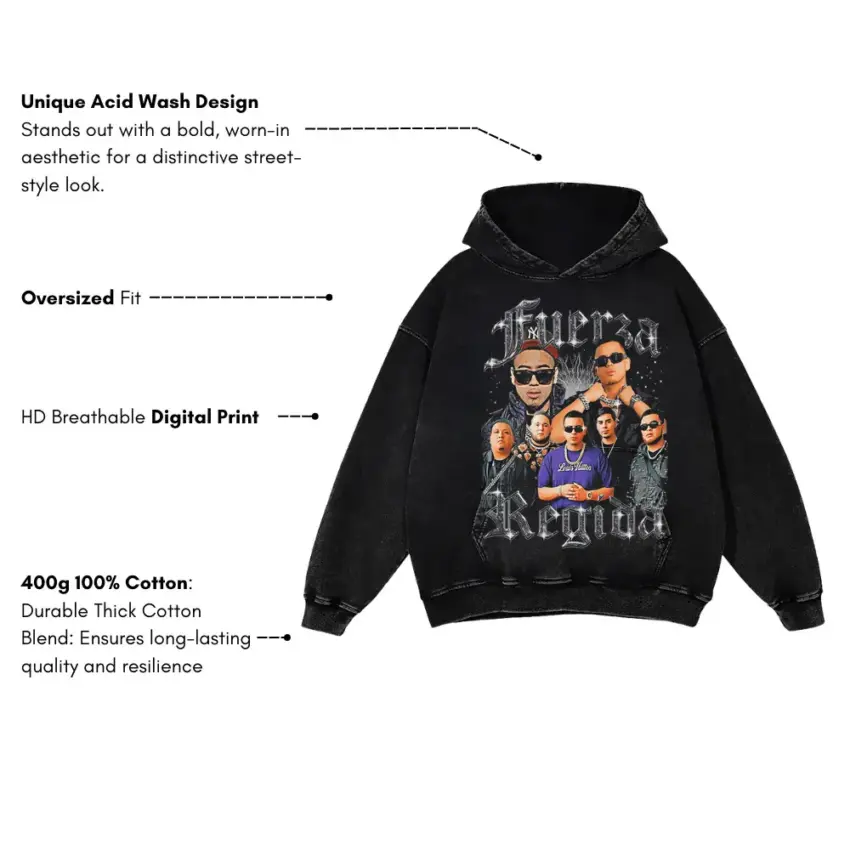 Fuerza Regida Tribute Aicd Wash Oversized Hoodie - Image 2