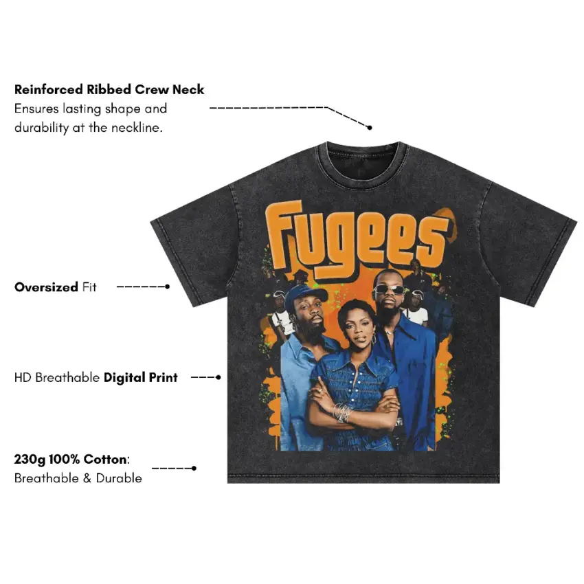 Fugees The Score Tribute Oversized Acid Wash T-shirt - Image 5