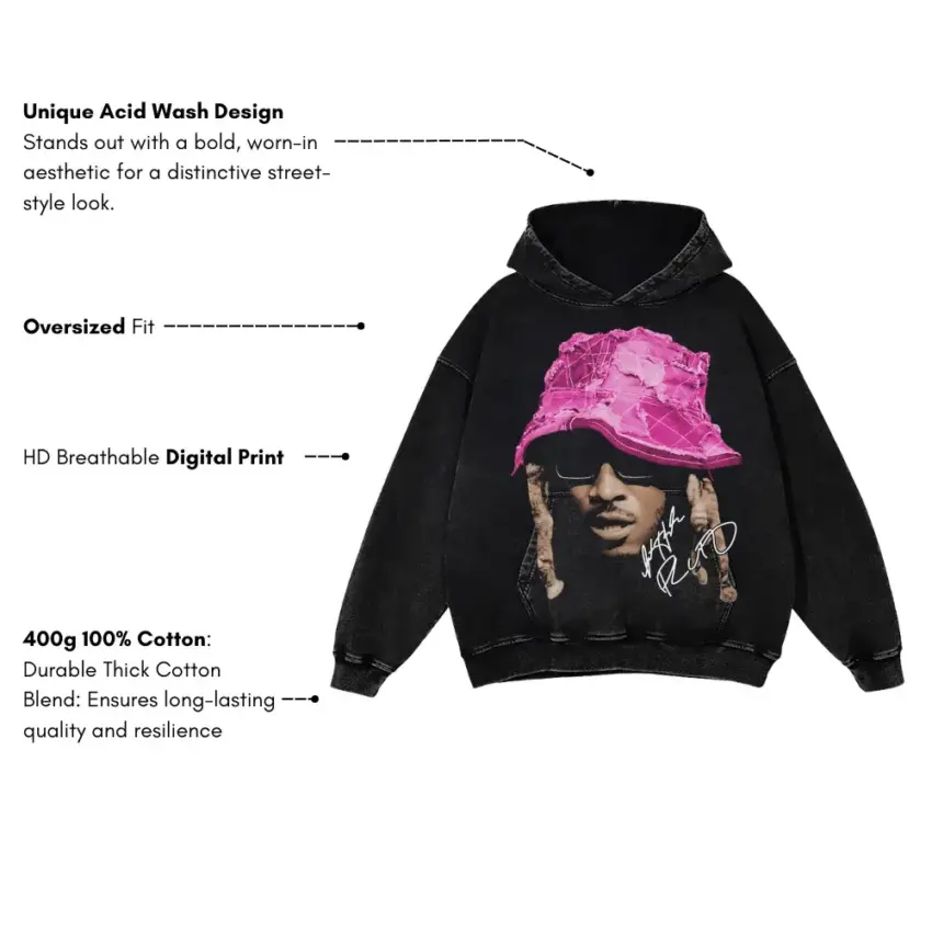 Future Pink Hat Drip Aicd Wash Oversized Hoodie - Image 5