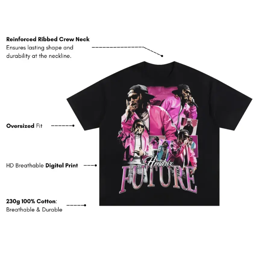 Future Pink Money Collage Oversized Black Graphic Tee - Image 5