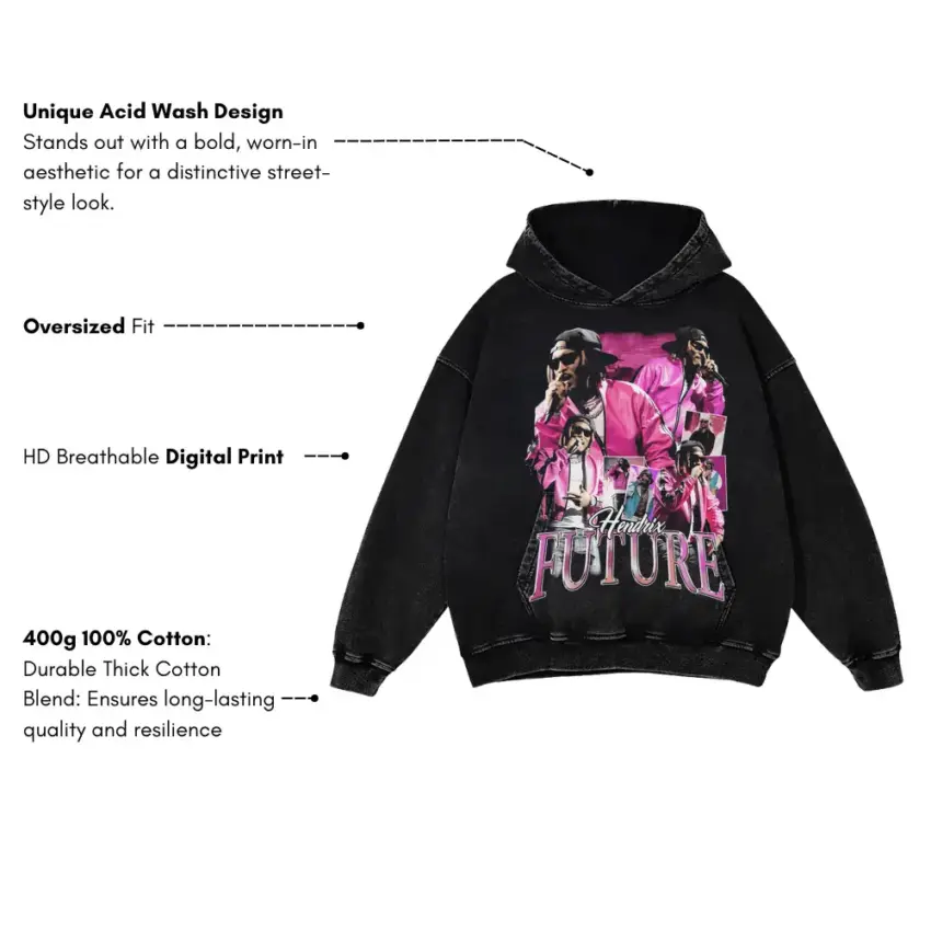 Future Pink Money Collage Aicd Wash Oversized Hoodie - Image 5