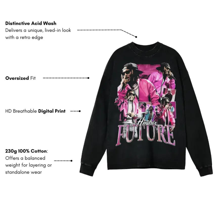 Future Pink Money Collage Aicd Wash Oversized Long Sleeve Shirt - Image 5