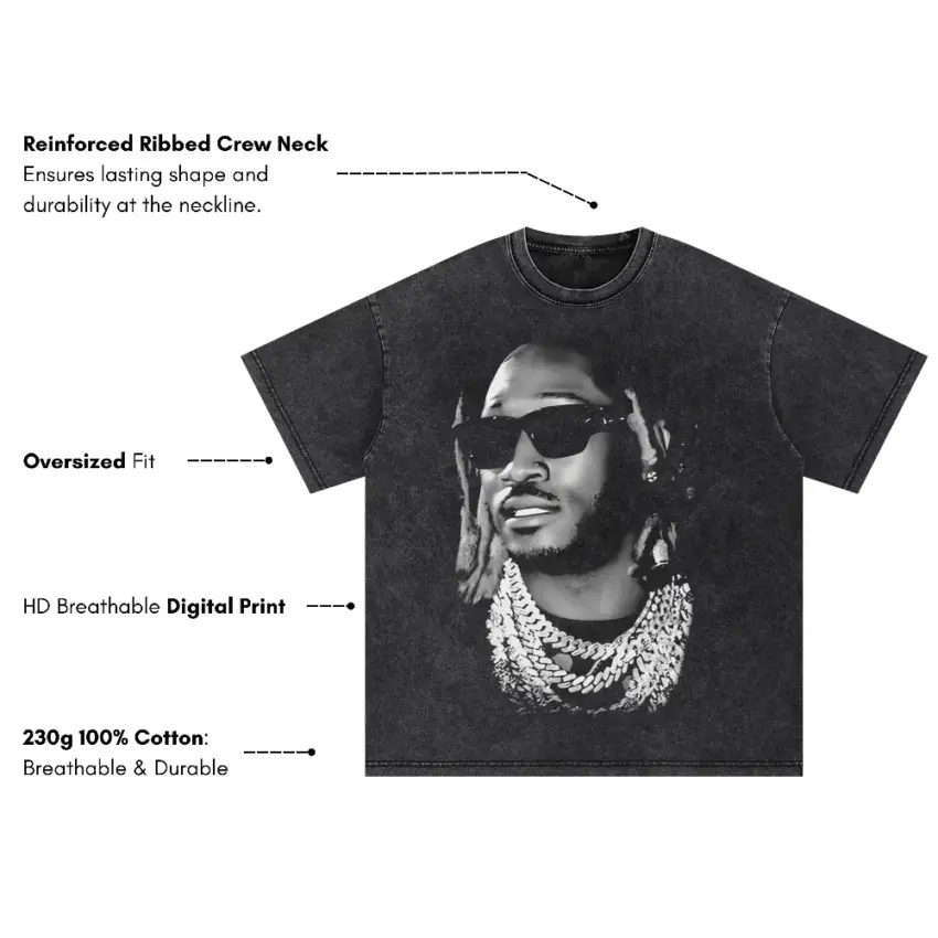 Future Pluto Portrait Oversized Acid Wash T-shirt - Image 5