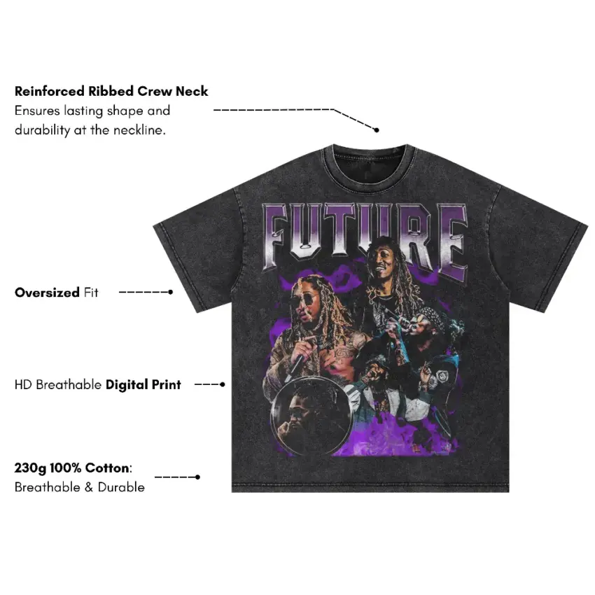 Future Purple Reign Collage Oversized Acid Wash T-shirt - Image 5