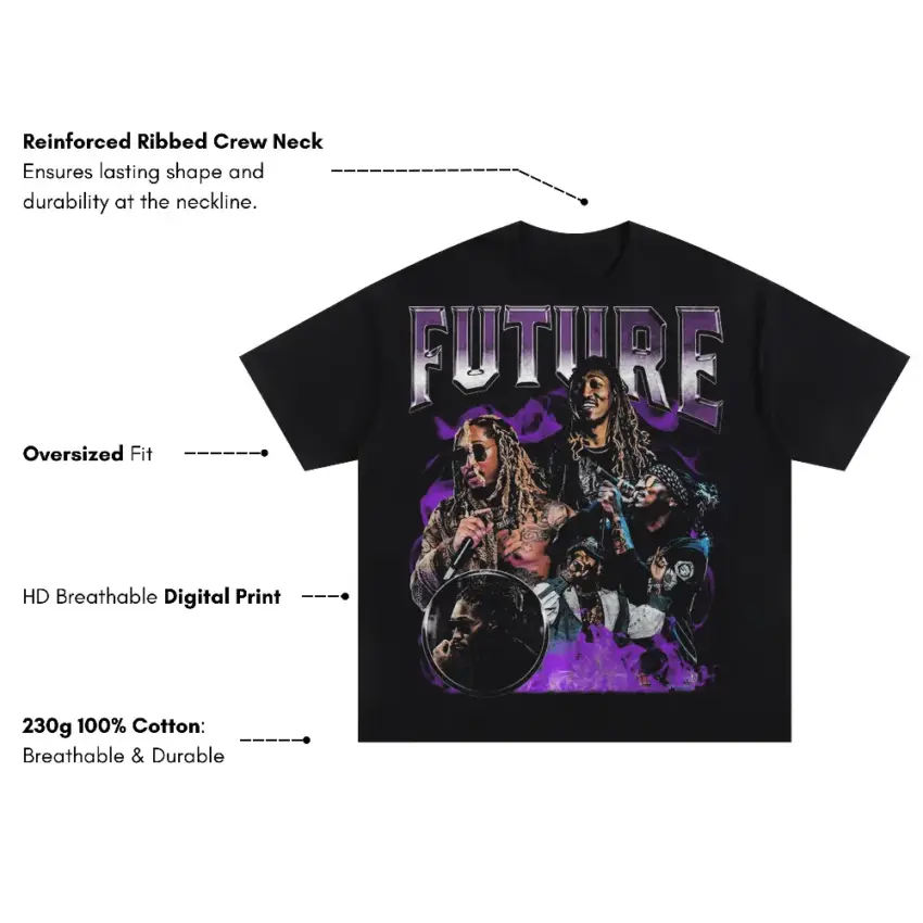 Future Purple Reign Collage Oversized Black Graphic Tee - Image 5