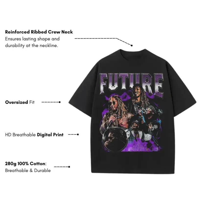 Future Purple Reign Collage Heavyweight Oversized Black Graphic Tee - Image 5