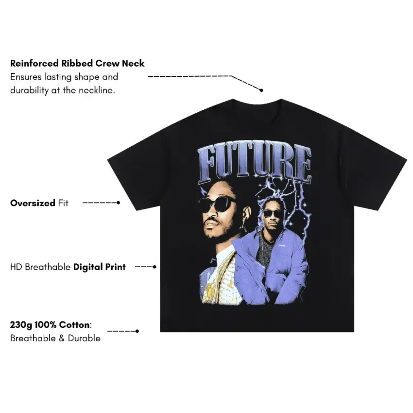 Future Suit And Tie Oversized Black Graphic Tee - Image 5