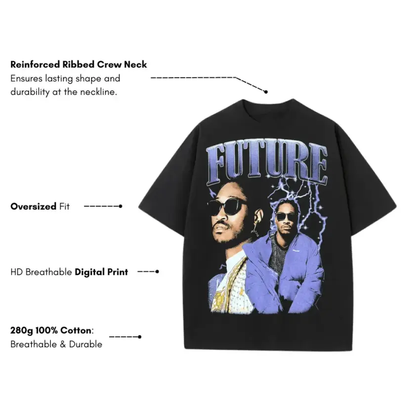 Future Suit And Tie Heavyweight Oversized Black Graphic Tee - Image 5