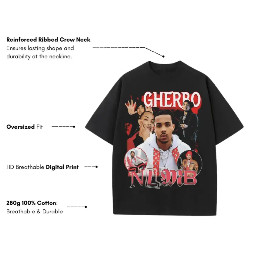 G Herbo NLMB Heavyweight Oversized Black Graphic Tee - Image 5