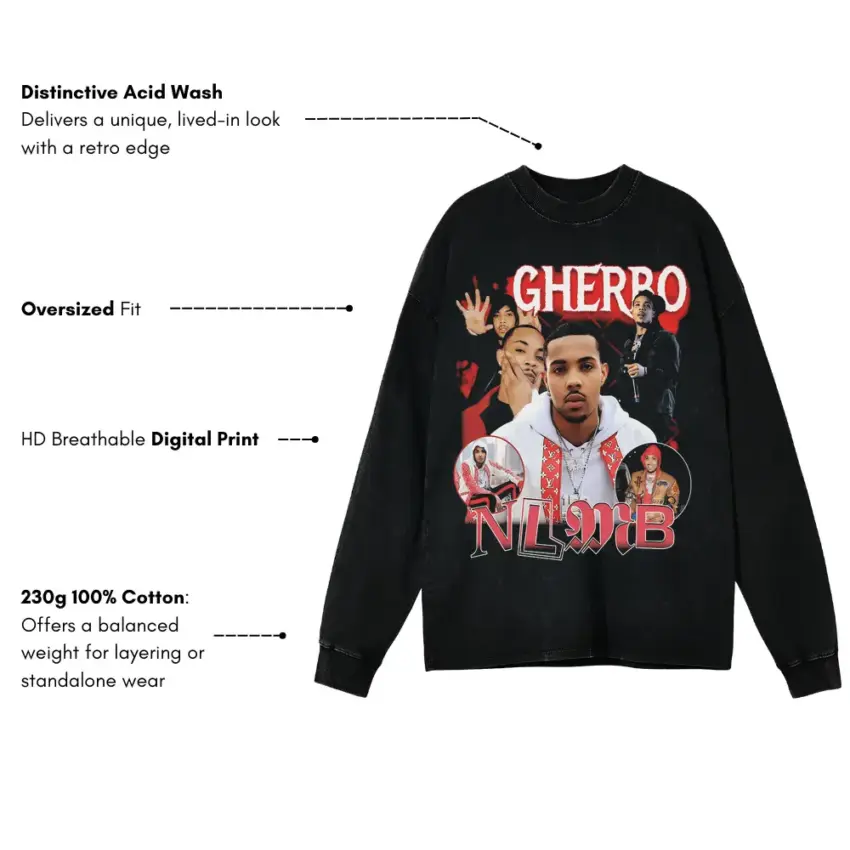 G Herbo NLMB Aicd Wash Oversized Long Sleeve Shirt - Image 5
