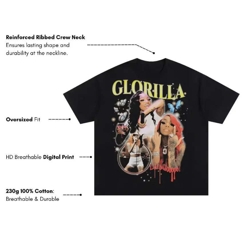 GloRilla Big Glo Tribute Oversized Black Graphic Tee - Image 5
