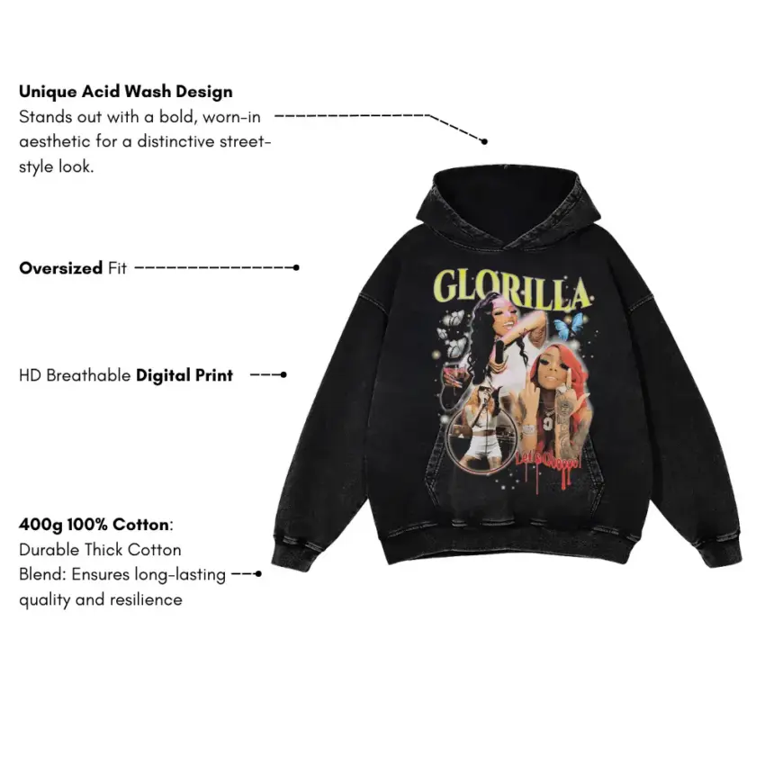 GloRilla Big Glo Tribute Aicd Wash Oversized Hoodie - Image 5