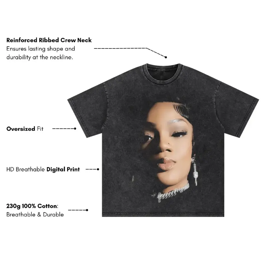 GloRilla FNF Portrait Oversized Acid Wash T-shirt - Image 5