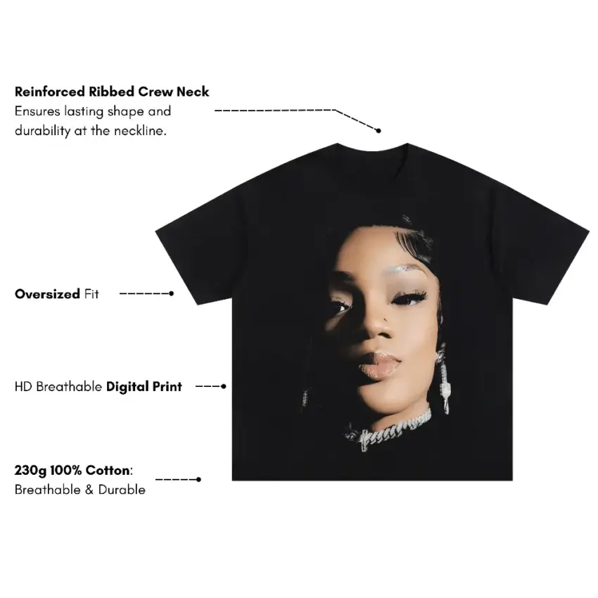 GloRilla FNF Portrait Oversized Black Graphic Tee - Image 2
