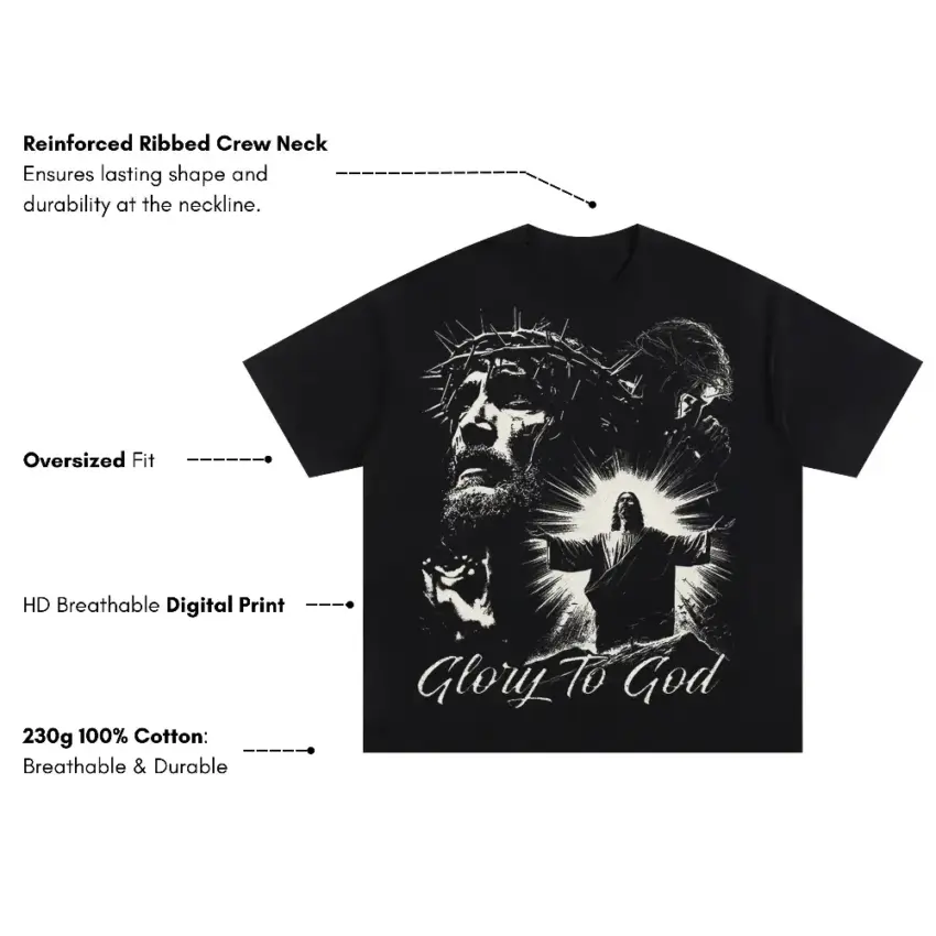 Glory To God Oversized Black Graphic Tee - Image 5