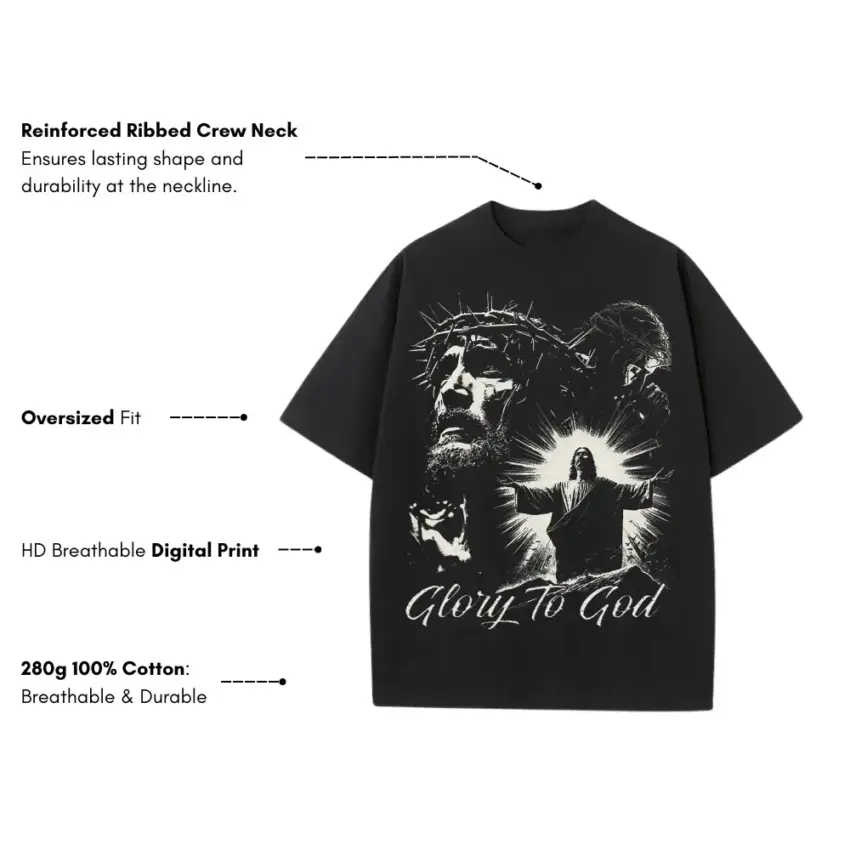 Glory To God Heavyweight Oversized Black Graphic Tee - Image 5