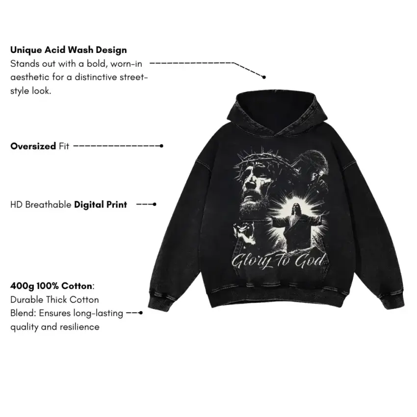 Glory To God Aicd Wash Oversized Hoodie - Image 5