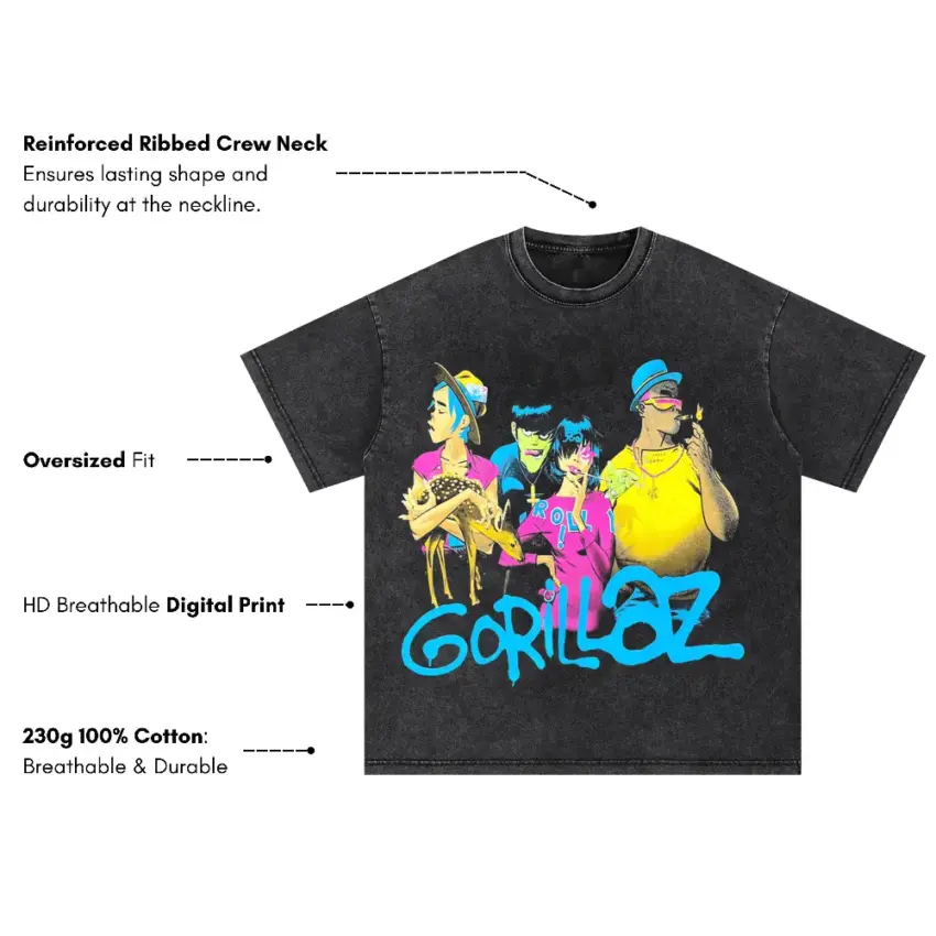 Gorillaz Cracker Island Oversized Acid Wash T-shirt - Image 5