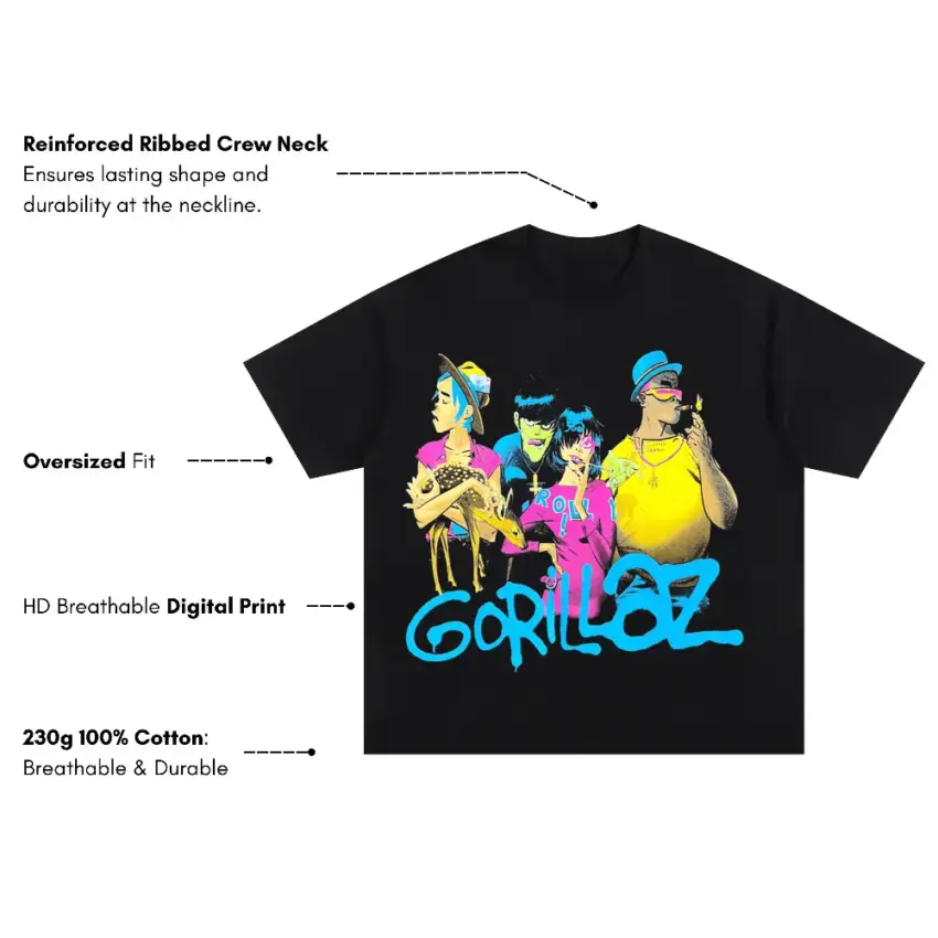 Gorillaz Cracker Island Oversized Black Graphic Tee - Image 5