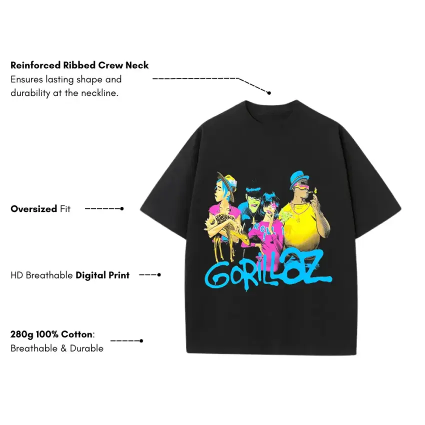 Gorillaz Cracker Island Heavyweight Oversized Black Graphic Tee - Image 5