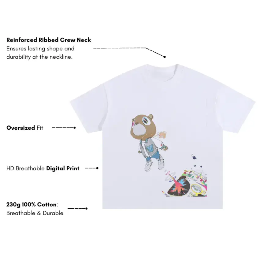 Graduation Bear Oversized White Graphic Tee - Image 5