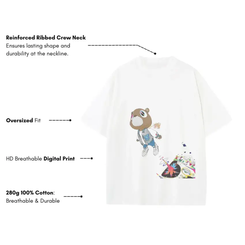 Graduation Bear Heavyweight Oversized White Graphic Tee - Image 5