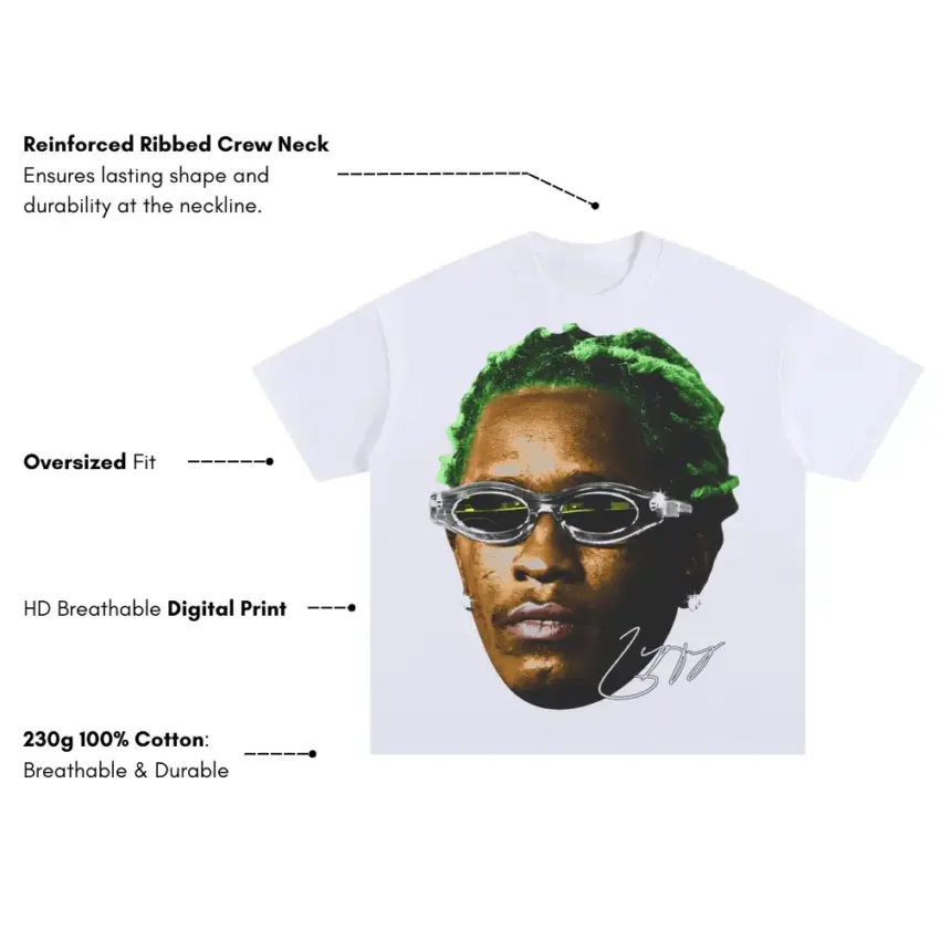 Green Hair Rage Oversized White Graphic Tee - Image 5
