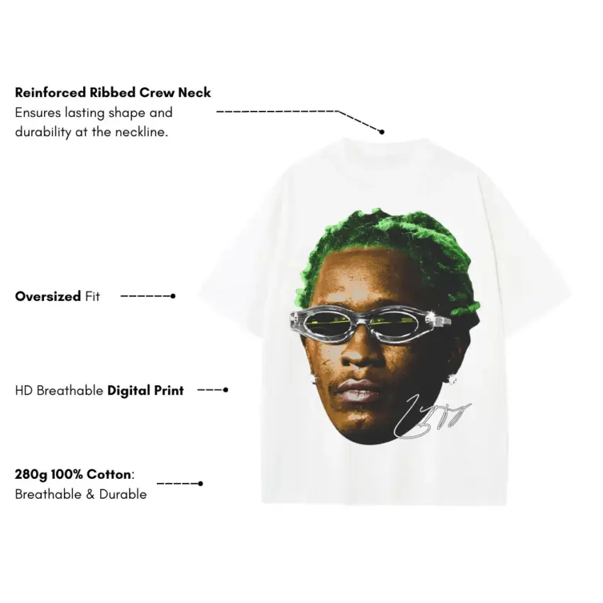 Green Hair Rage Heavyweight Oversized White Graphic Tee - Image 5