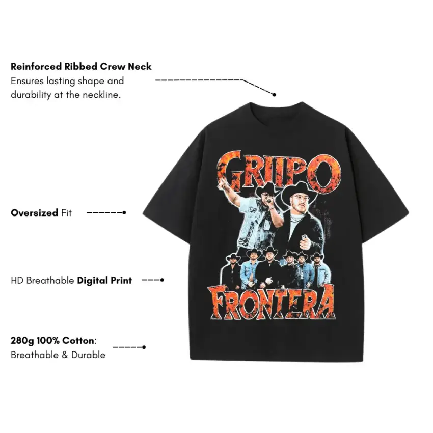 Grupo Frontera No Se Va Heavyweight Oversized Black Graphic Tee - Image 2