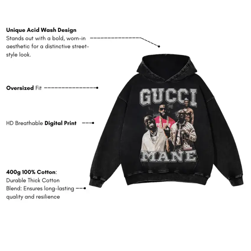 Gucci Mane Trap God Aicd Wash Oversized Hoodie - Image 5
