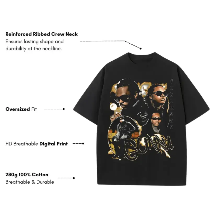 Gunna And Lil Baby Drip Too Hard Heavyweight Oversized Black Graphic Tee - Image 2