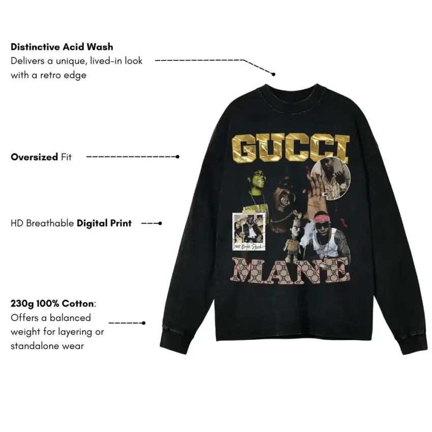 Guwop King Of The Trap Aicd Wash Oversized Long Sleeve Shirt - Image 5