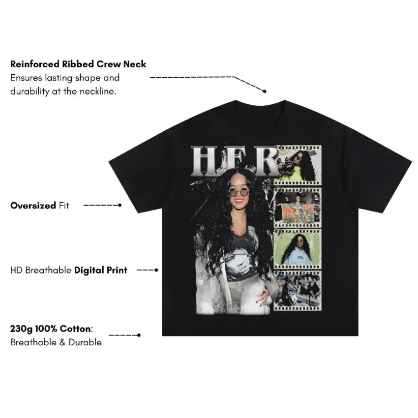 HER Back Of My Mind Oversized Black Graphic Tee - Image 5